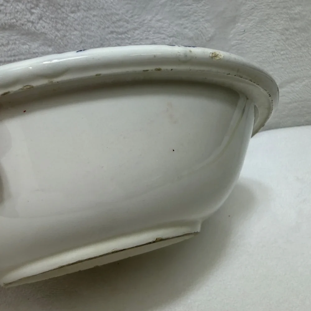VTG Blue White Splatter Enamelware‎ Bowl 8 Inch Round Speckled Basin